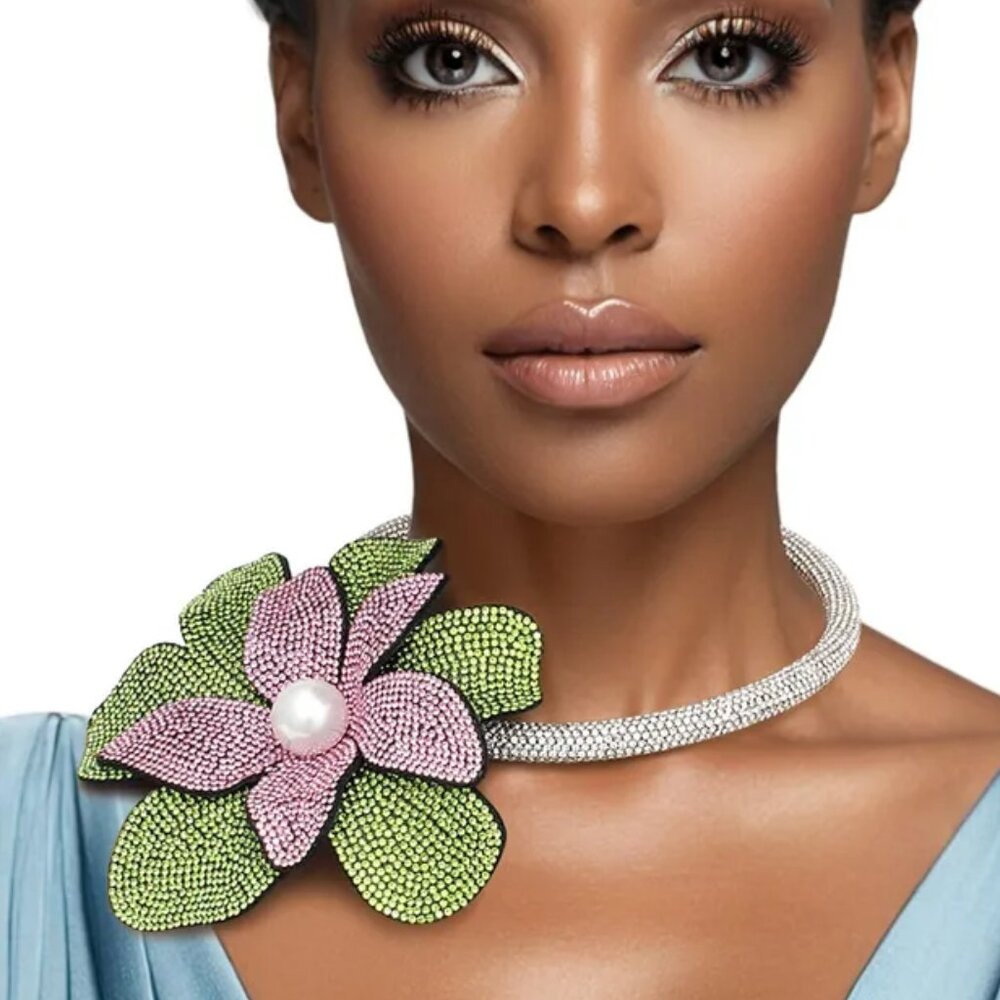 Radiant Bloom: Handcrafted AKA Brilliance Flower Choker Necklace